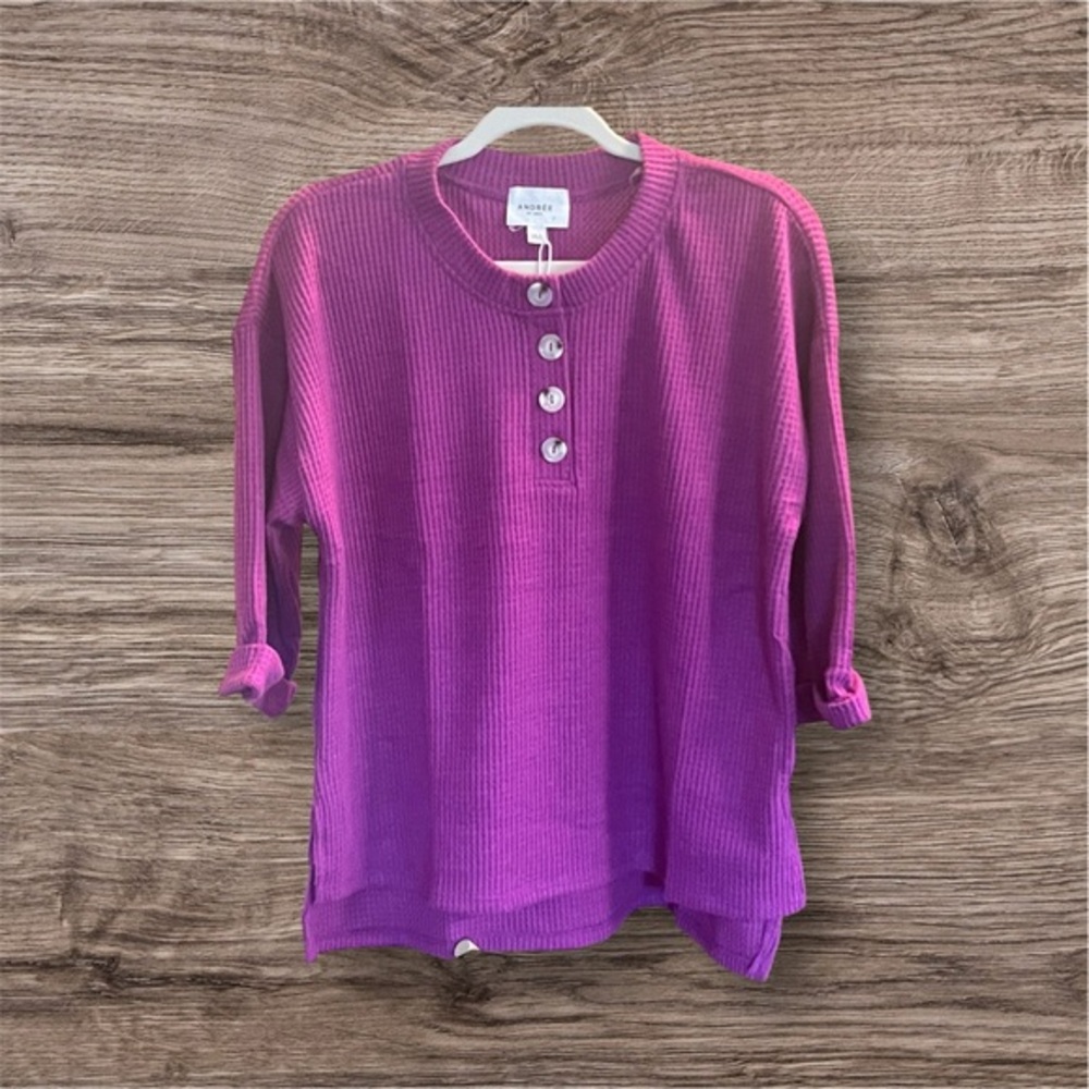 ANDREE BY UNIT Rich Fuchsia Purple Waffle Knit Top
